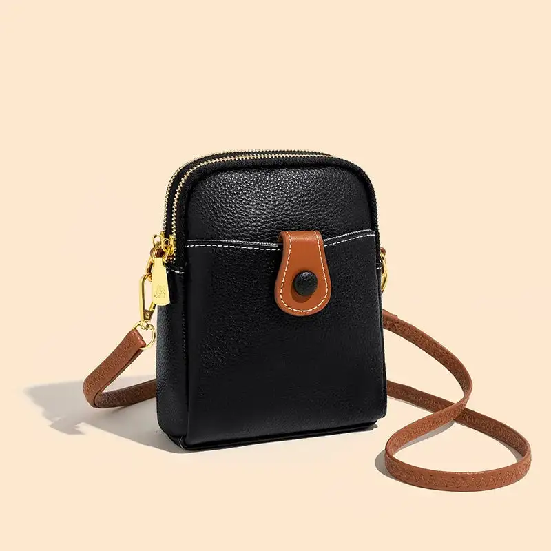 Minimalist Taupe Leather Everyday Phone Crossbody