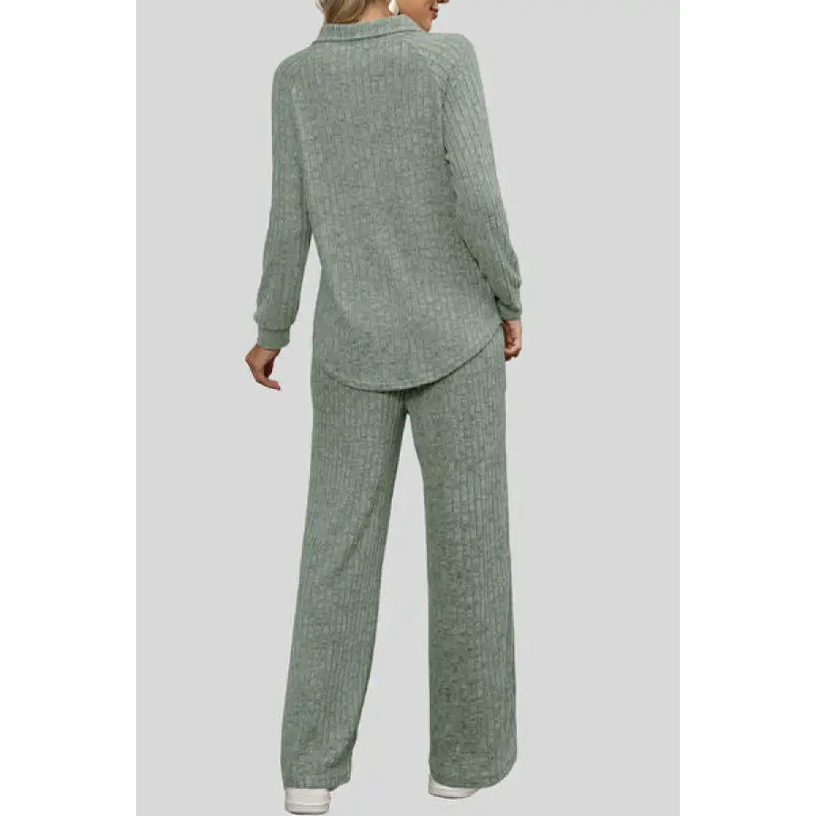 Ribbed Long Sleeve Top and Pocketed Pants Set