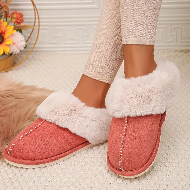 Faux-Suede Suede Plush-Lined Indoor Slippers