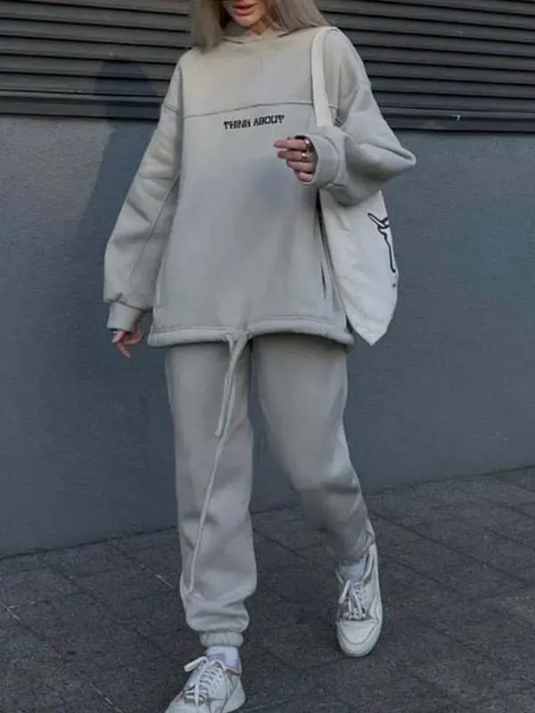 Fashionable hooded printed sweatshirt sports casual suit