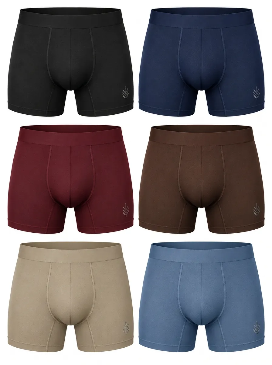 Men's Cotton Boxer Briefs with Leaf Motif Print — Minimal Multipack
