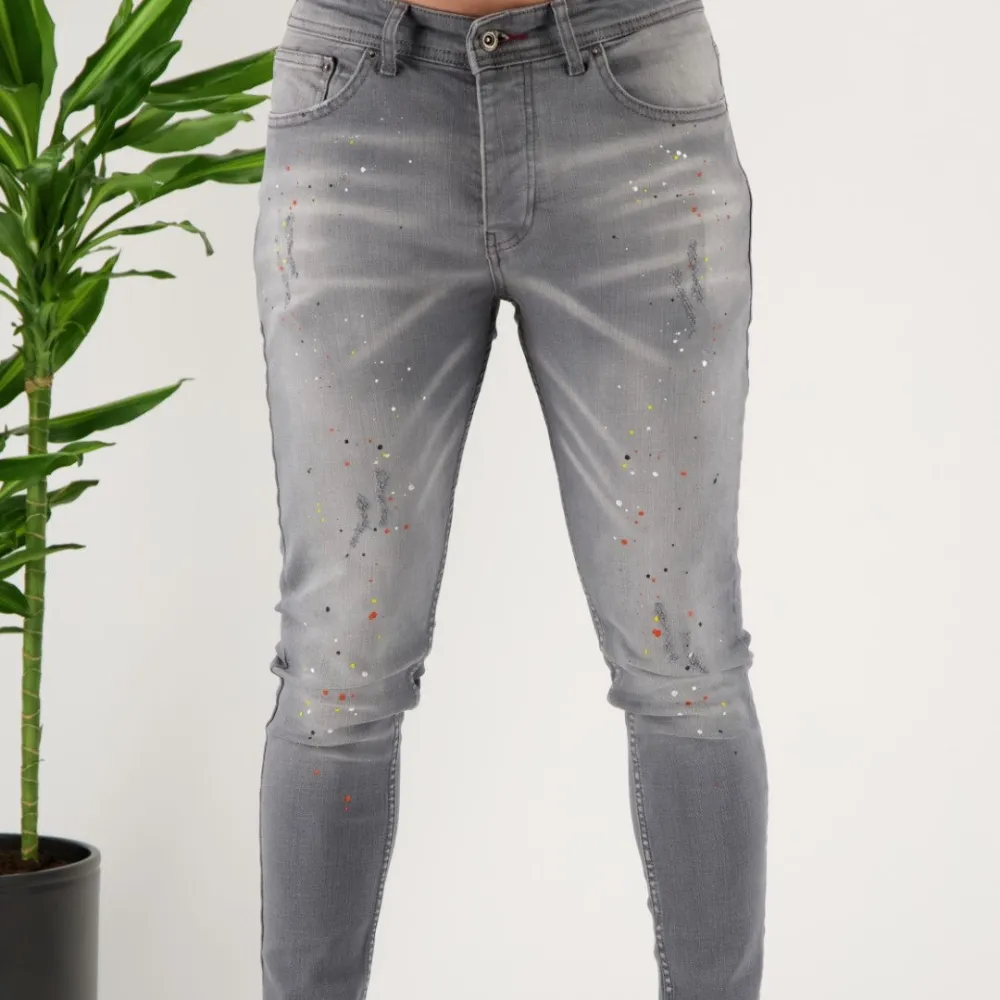 Classic Skinny Fit Paint Splatter Artistic Detail Jeans