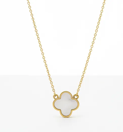 Single Mother of Pearl Clover Necklace