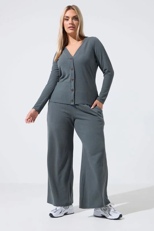 Plus Size Grey Ribbed Button Cardigan detail 1
