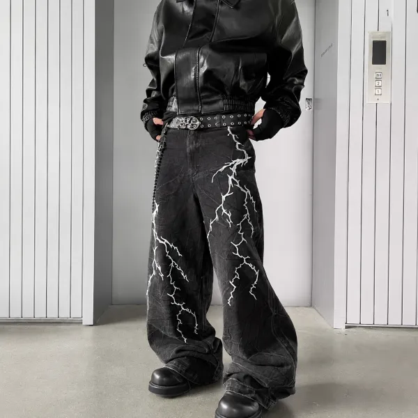 Lightning Embroidered Denim Jeans