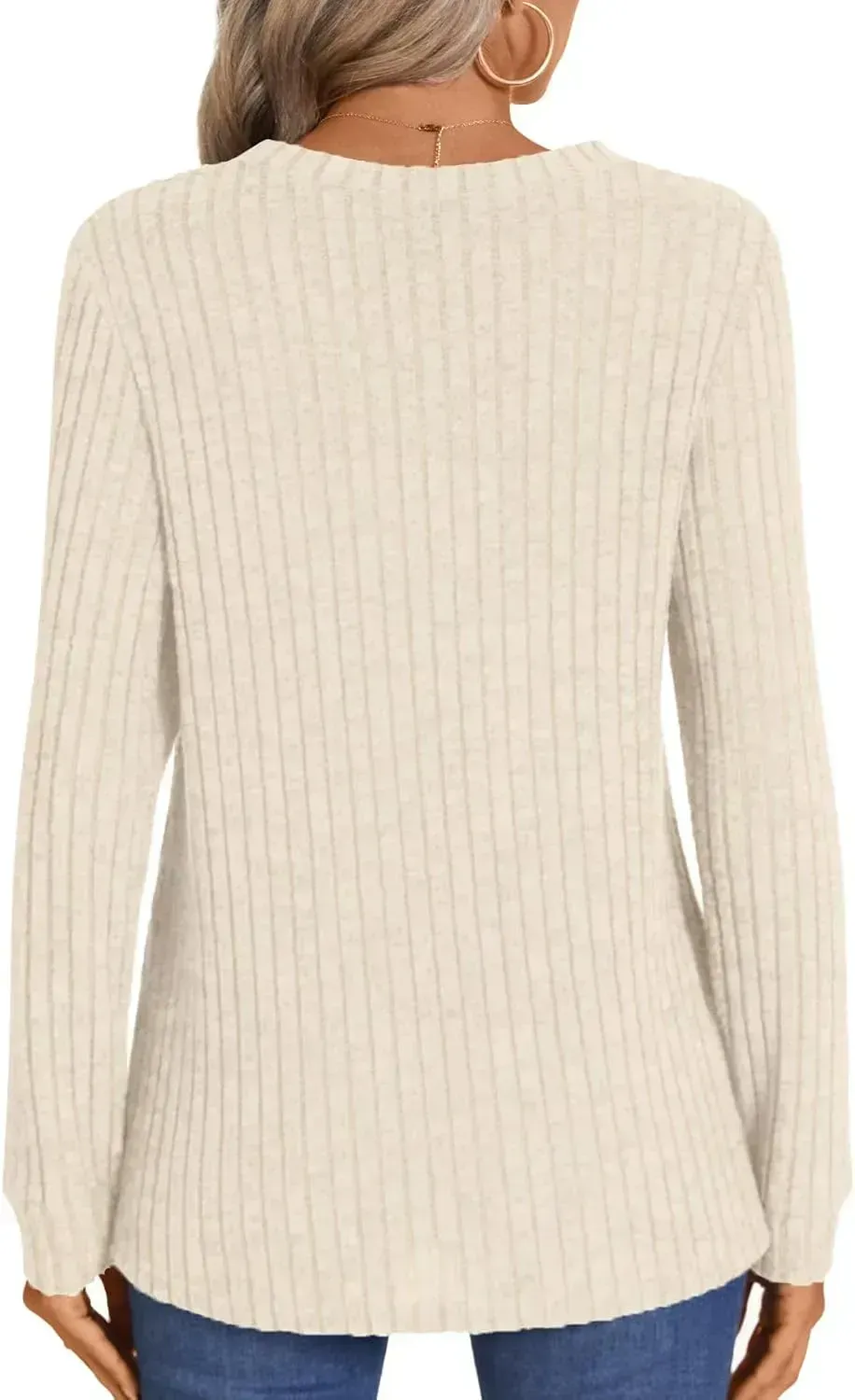HOTGIFT Womens 2024 Fall Winter Tunic Tops Long Sleeve Casual T-Shirts Soft Comfy Stripe Blouse Lightweight