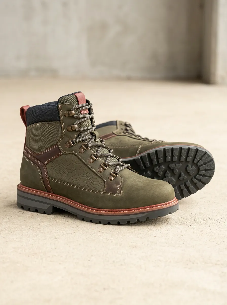 Unisex Clean-Lined Outdoor Hiking Topographic Pattern Print Work Boots