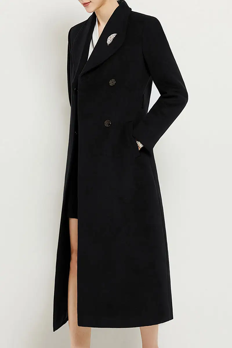 Refined Wool Blend Tailored Belted Pocketed Button Front Coat