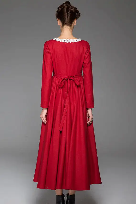 Polished Wool Blend Long Sleeve Maxi Dress