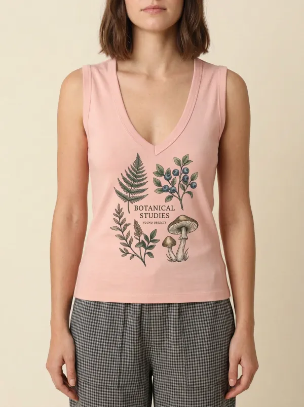 Women's Nature Botanical Studies Mushroom Fern Graphic Tank Top