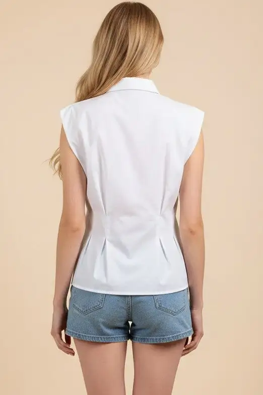 Pleated Hem Button Front Top