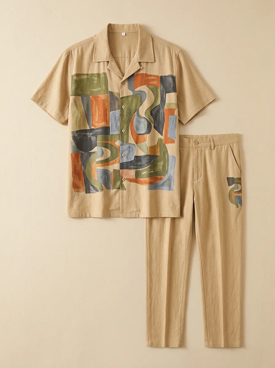 Men's Abstract Art Geometric Printed Casual Set