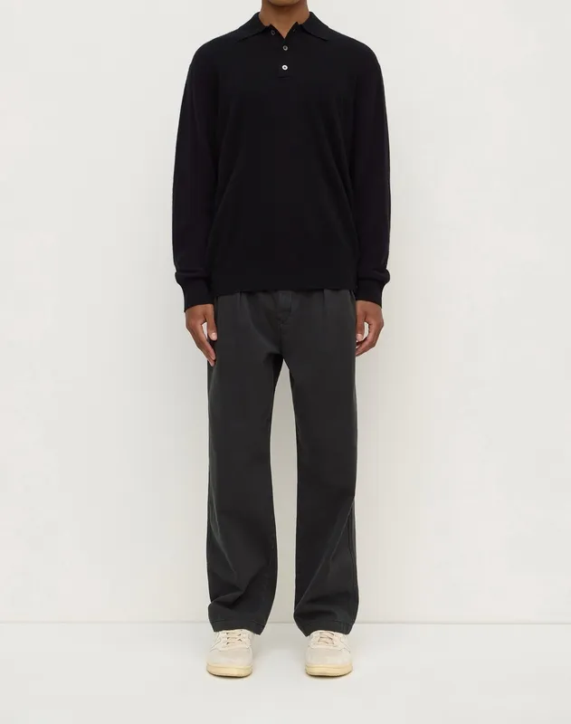 Washed Black Pleated Cotton Chinos