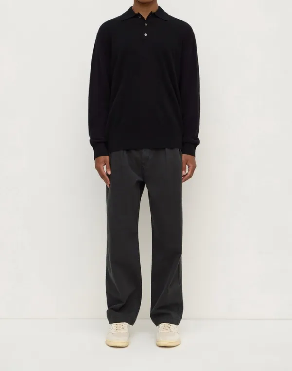 Washed Black Pleated Cotton Chinos
