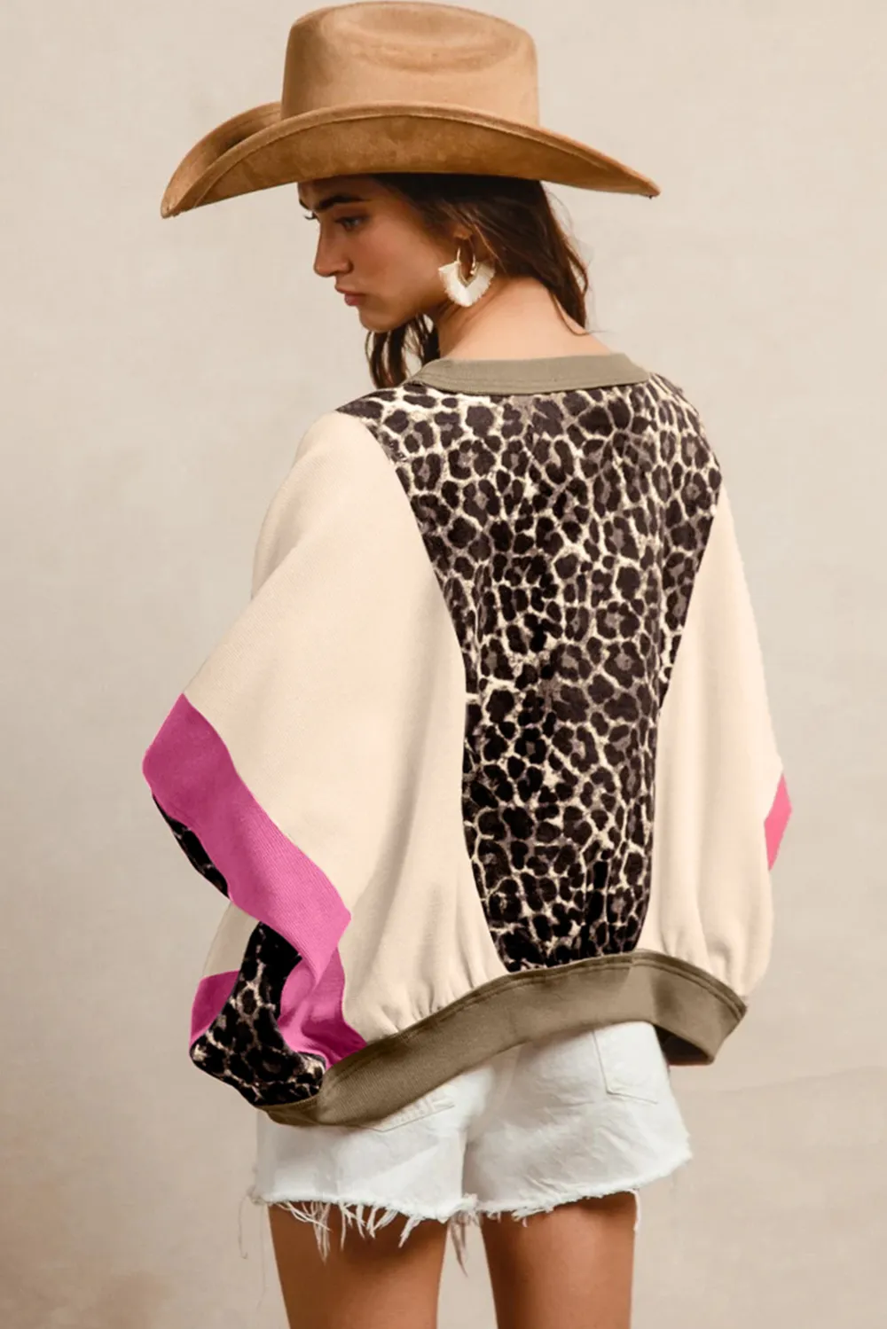 Brown Leopard Print Block Patchwork Top