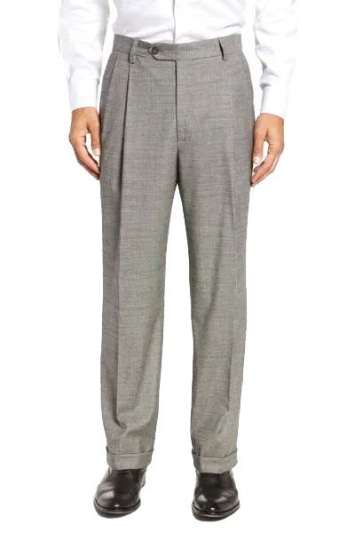 Classic Houndstooth Pleated Front Regular Rise Traditional Fit Trousers