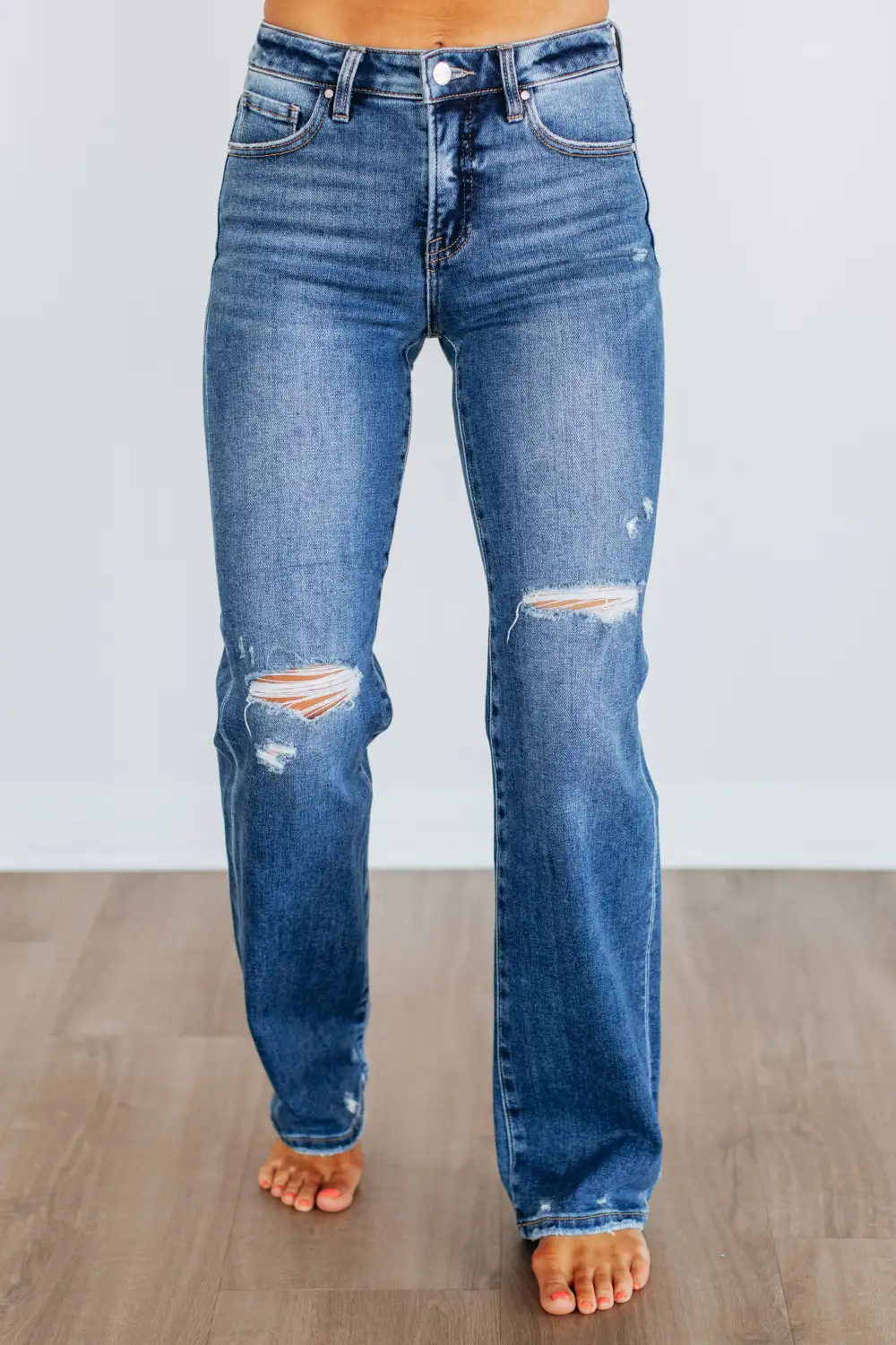 Women's High Rise Straight Leg Cotton Blend Jeans