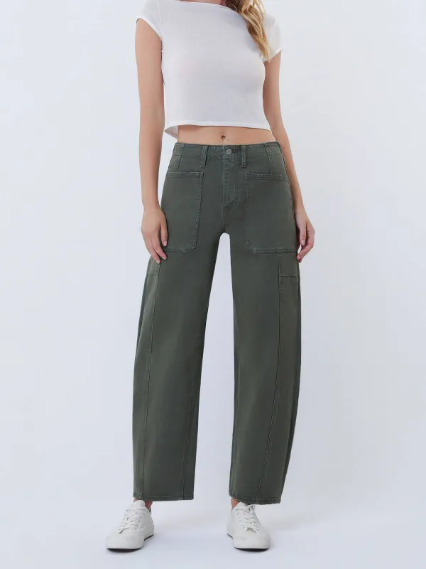 Women's Elastic-Waist Relaxed Barrel Jeans