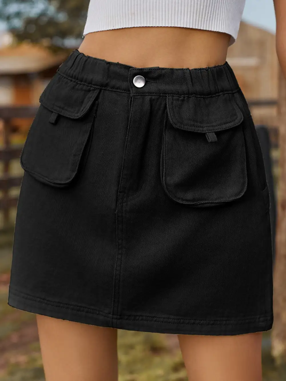 Relaxed Button Front Denim Silhouette Skirt