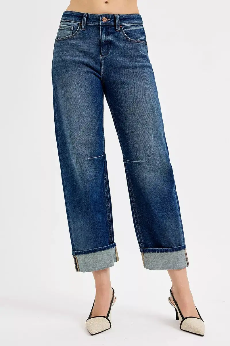 Everyday Cuffed Hem Barrel Leg Jeans