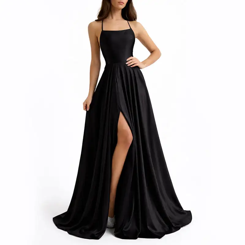 Women's Flowing Satin Formal Maxi Dress