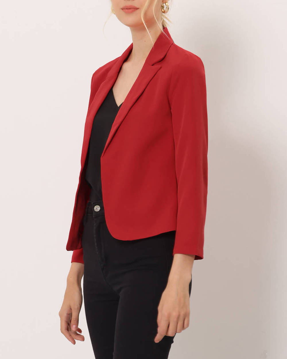 Allegra K- Open Front Crop Suit Blazer Jacket