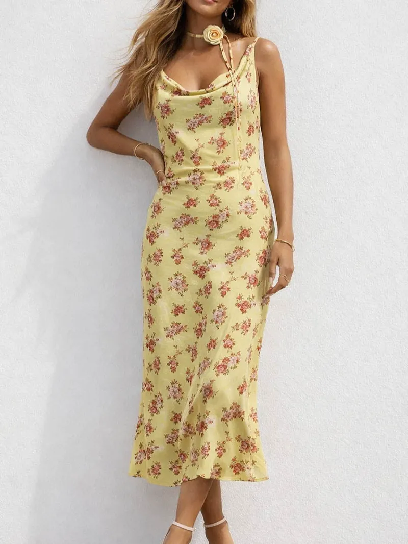Cowl Neck Sleeveless Midi Dress