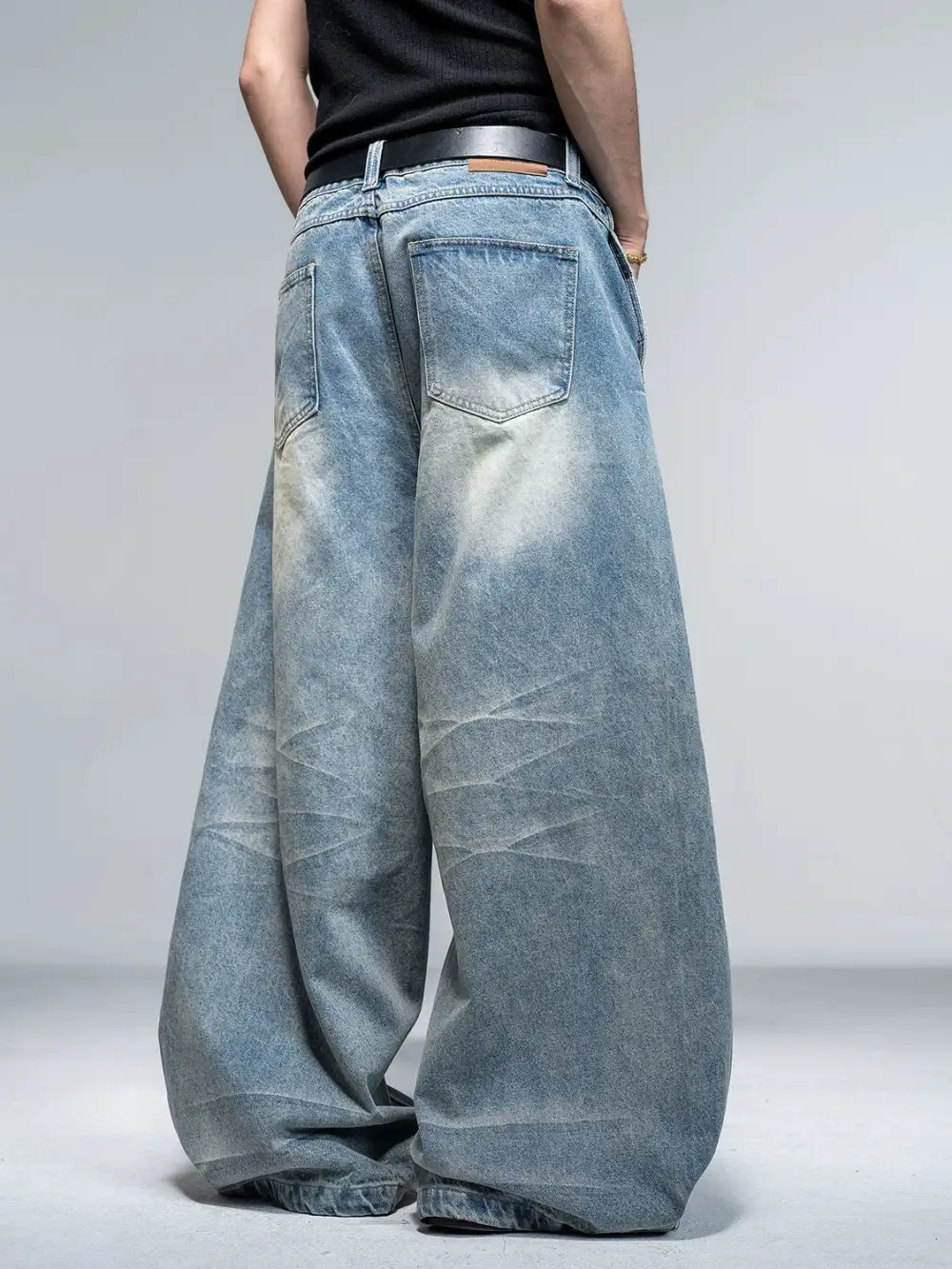 Ultra-Wide Whisker-Fade Faded Jeans