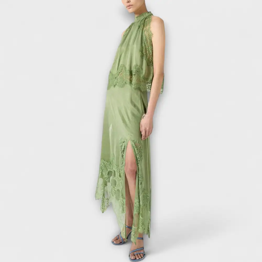 Pleated Lace Satin Casual Dress