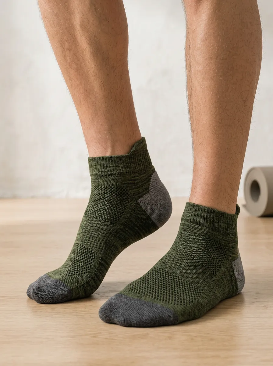 Men's Athletic Sports Olive Green Grey Contrast Ankle Socks