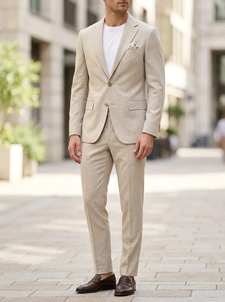 Men's Casual Business Beige Linen Blend Suit Set