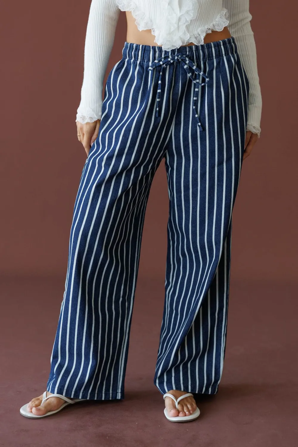 Wide-Leg Striped Denim Pants