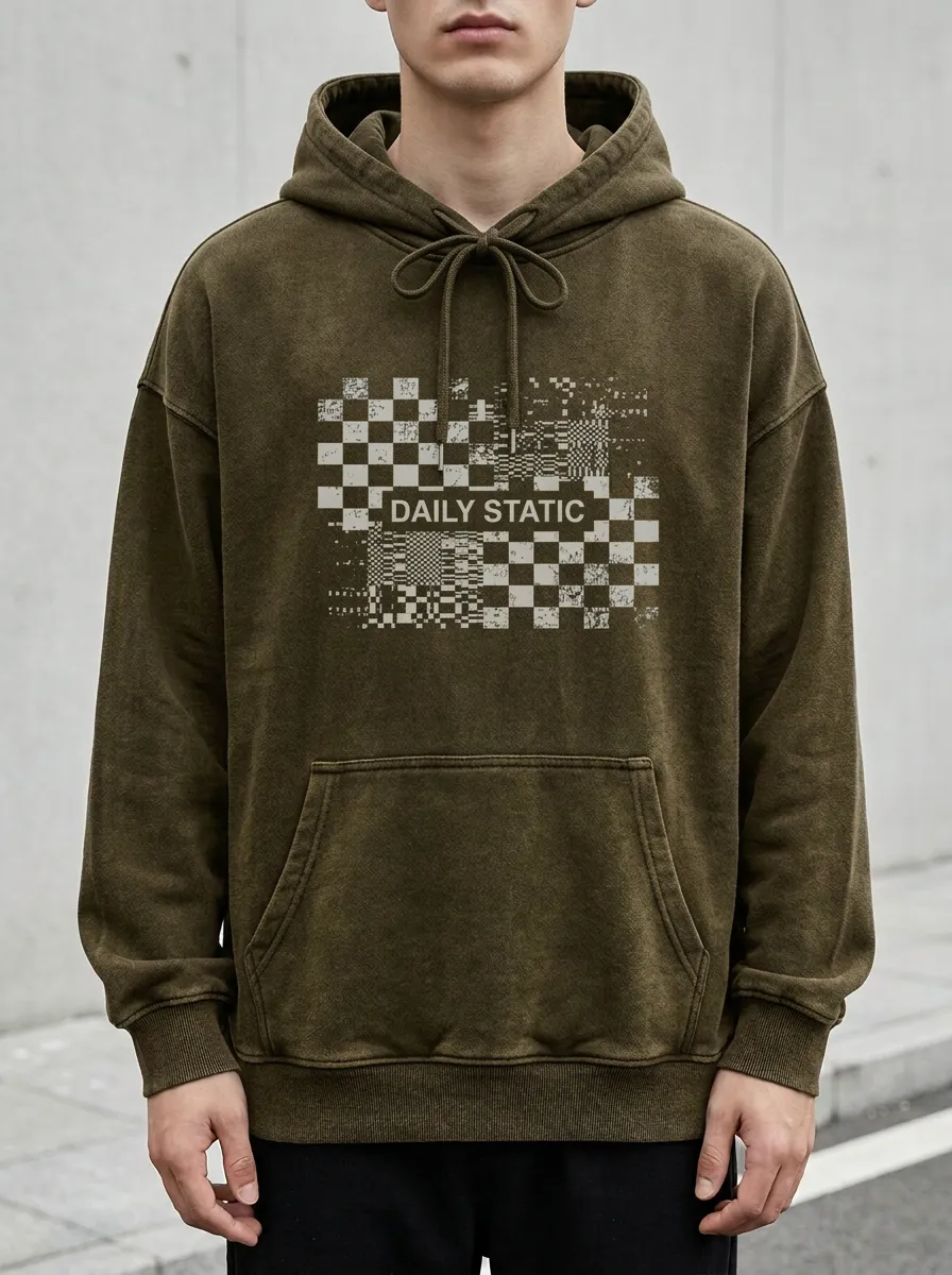 Checkerboard Glitch Men's Graphic Hoodie