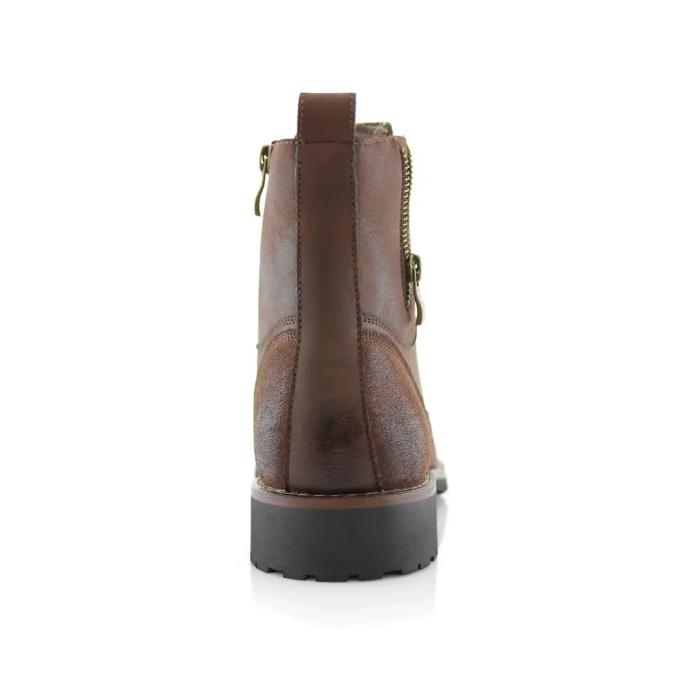 Suede Faux-Leather Cap-Toe Combat Boots