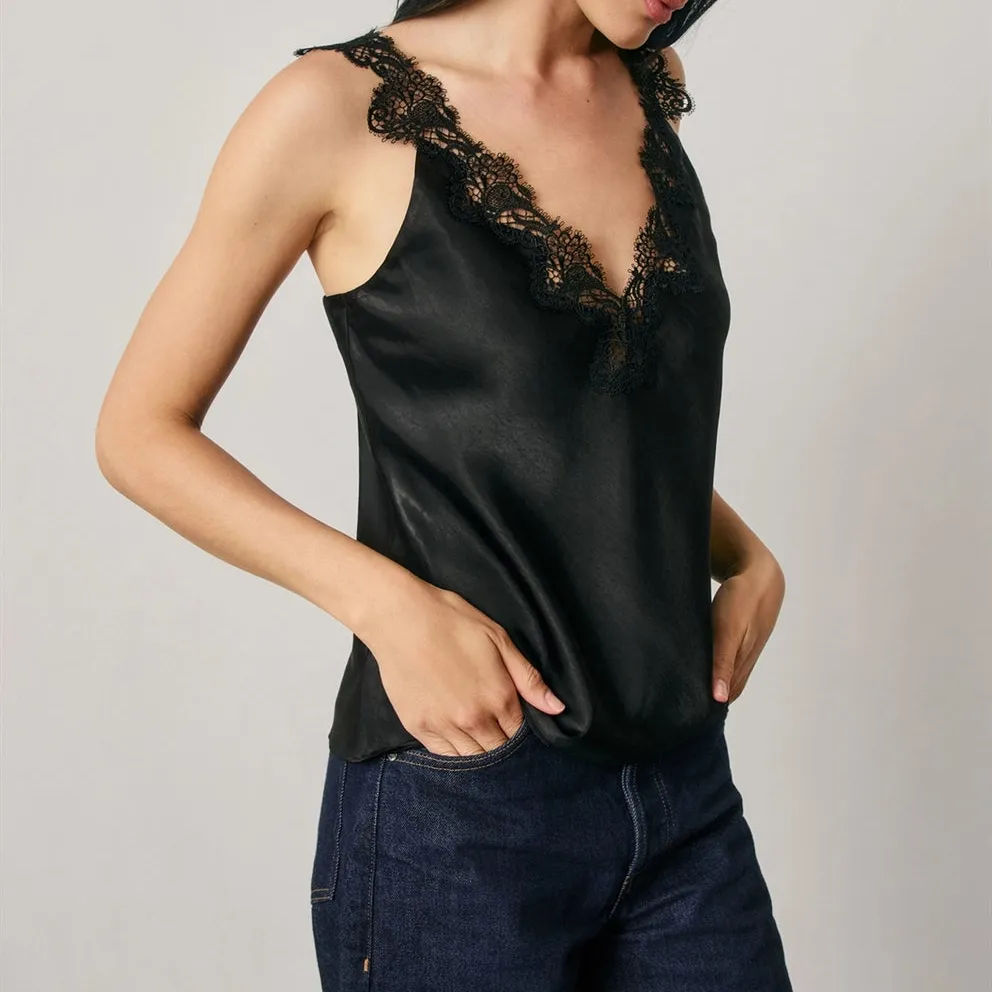 Relaxed Satin Lace Trim Top