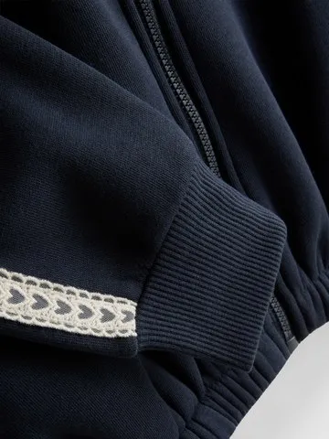 1-9yrs | Cotton Rich Lace Trim Zip-Up Sweatshirt