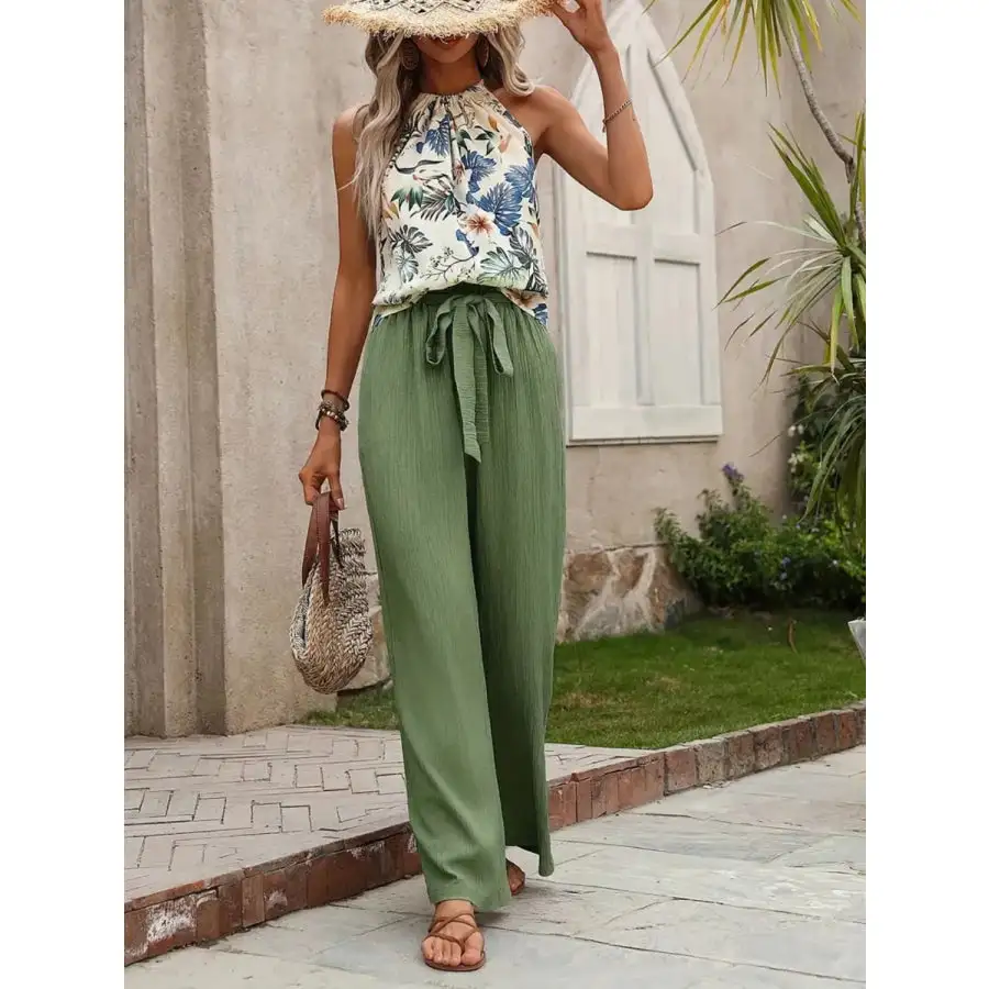 Printed Tank Top and Wide Leg Pants Set
