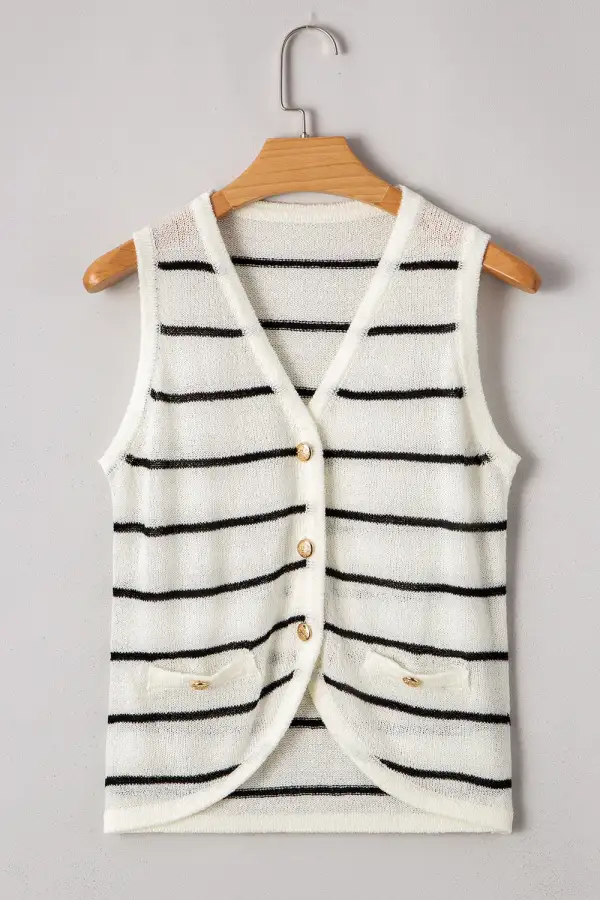 Classic Striped button  Crew  Knit Sweater