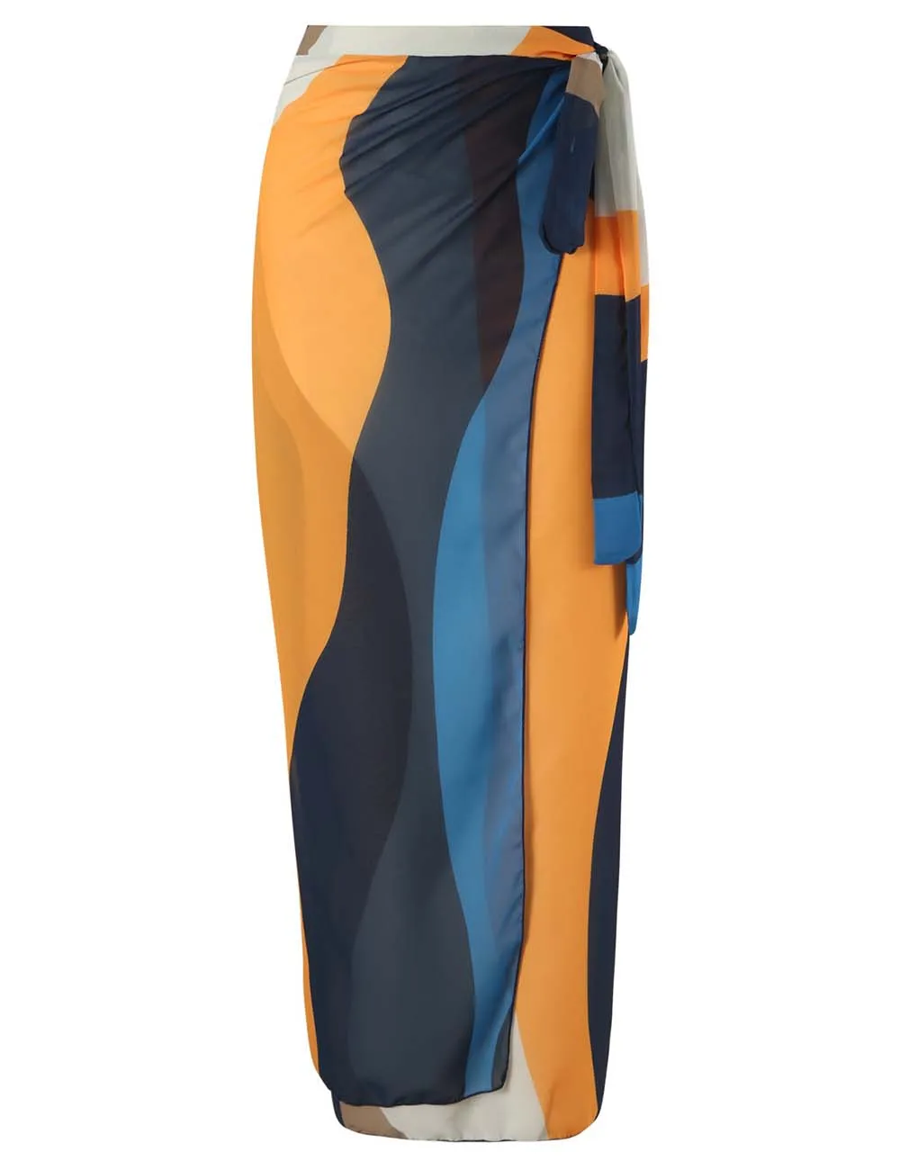 Striped Print One Piece Swimwear with Sarong