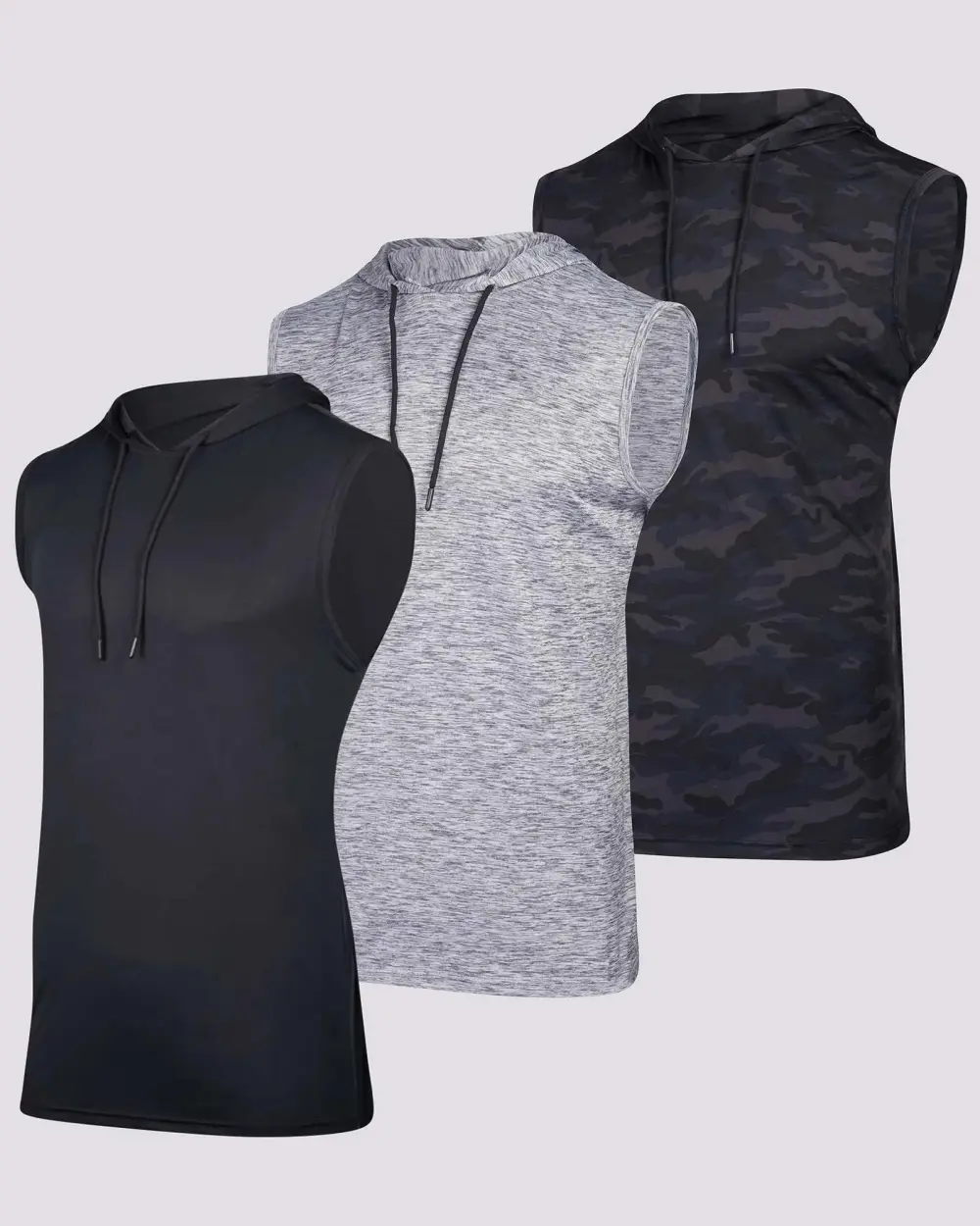 Men's Dry-Fit Active Hooded Tank Top Workout Drawstring Top (Available in Big & Tall)
