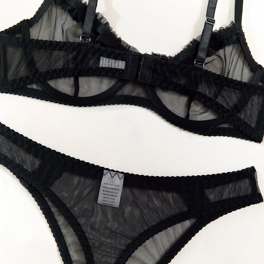 Gathered Pleated Mesh Underwire Lingerie Set
