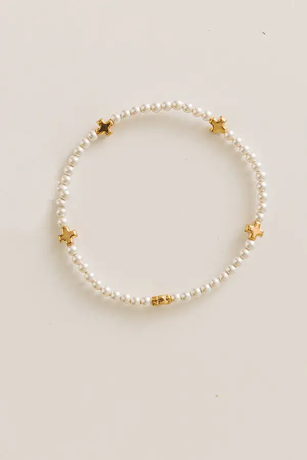 Pearl Beaded Cross Crystal Stretch Bracelet