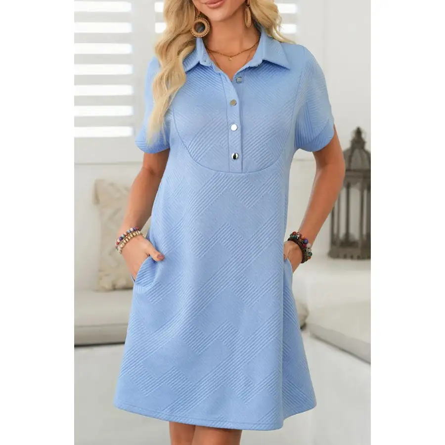 Button Front Short Sleeve Mini Dress