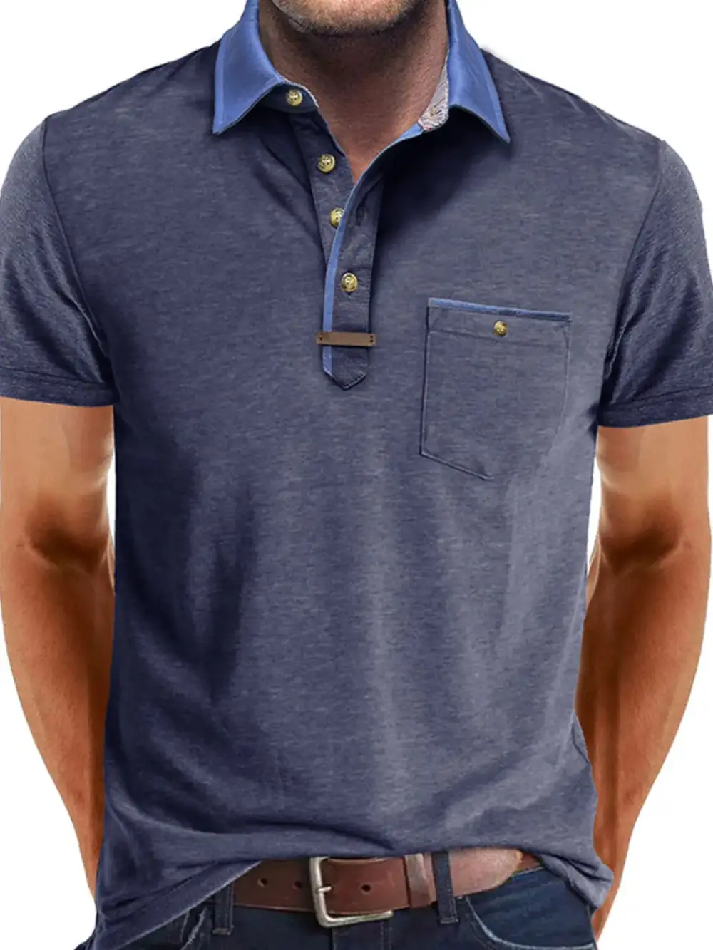 Contrast Detail Pocket Collared Polo Shirt