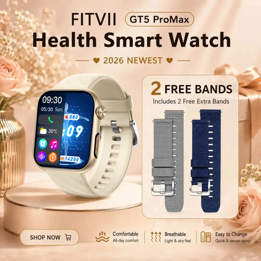 FitVII® GT5 Pro Max Health Watch With Blood Pressure & Blood Sugar & More 2026