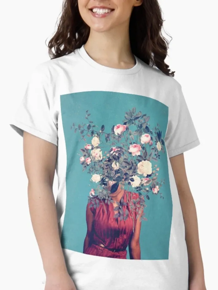 Women's Avant-Garde-Themed Floral Print Crew Neck Short-Sleeve T-Shirt