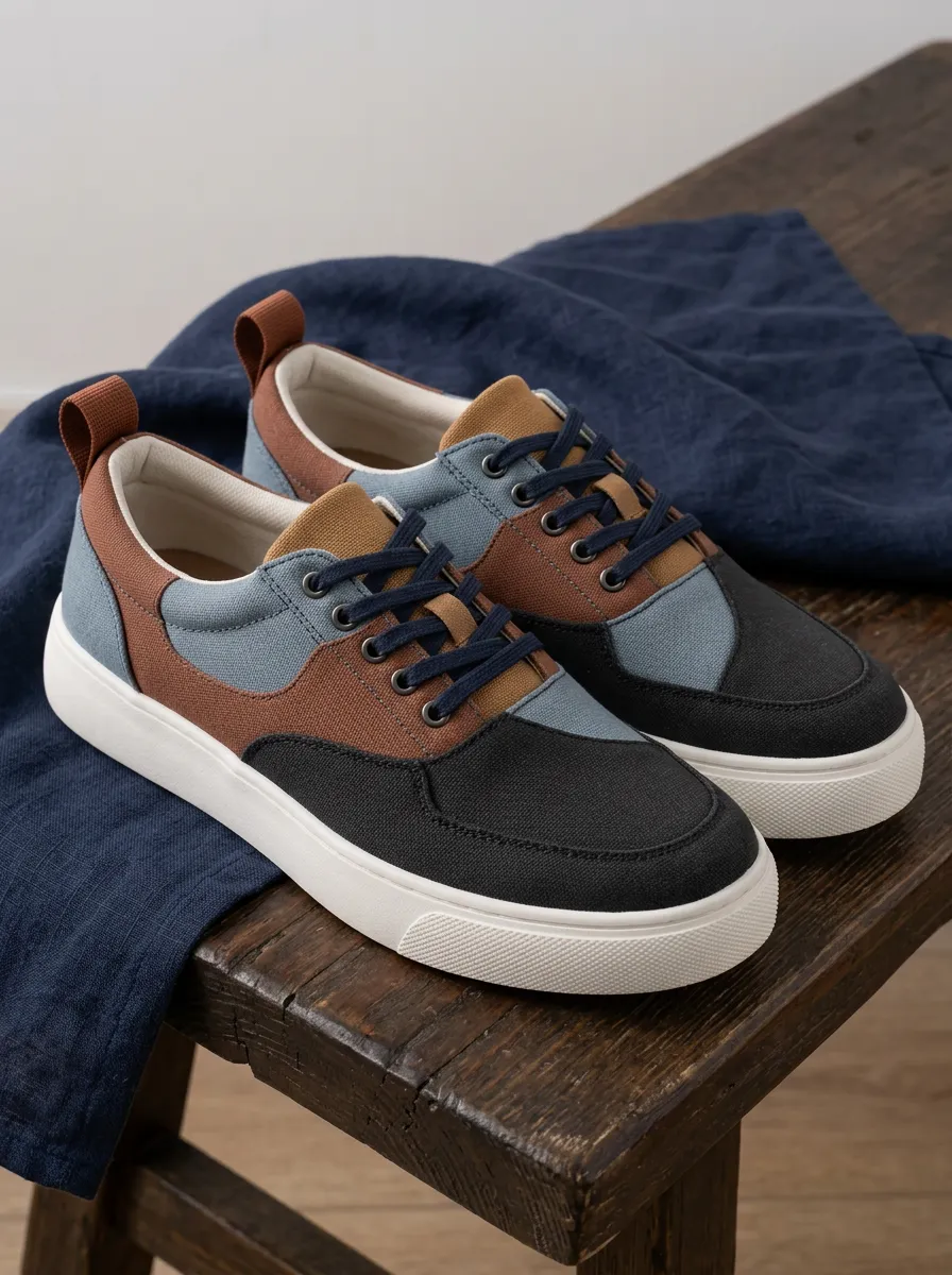 Men's Casual Style Colorblock Pattern Printed Canvas Shoes
