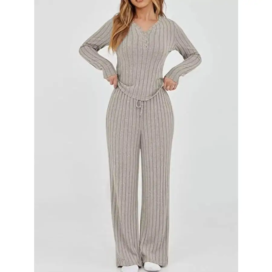 Relaxed Ribbed Knit Long Sleeve Top and Pants Set
