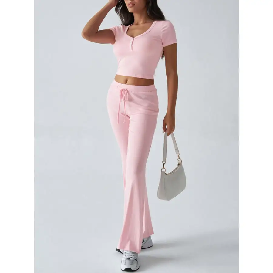 Short Sleeve Top and Drawstring Pants Set