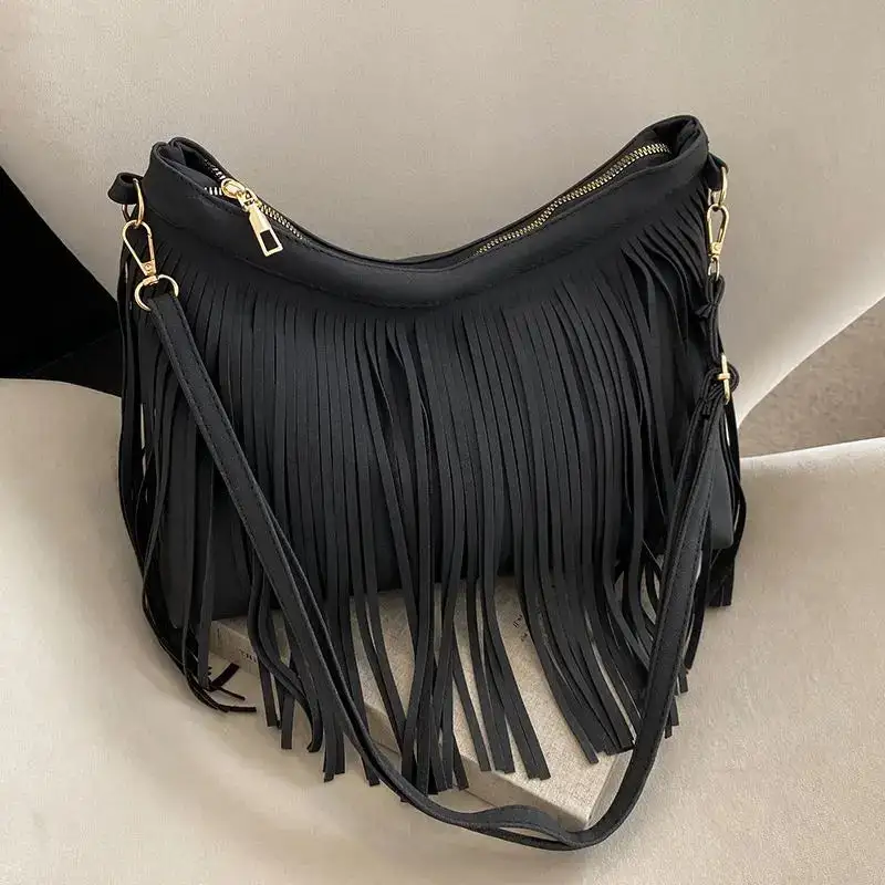 Elegant Detail: Tassel Red Leather Mini Crossbody Bag